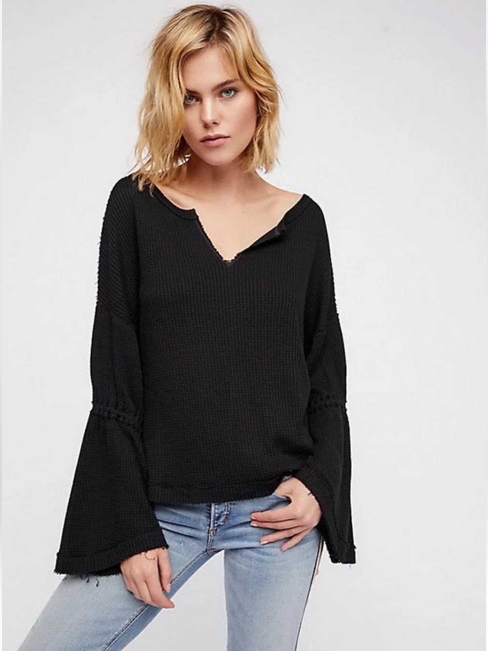 We The Free Dahlia Bell Sleeve Waffle Knit Top